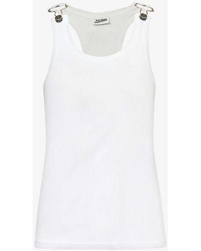 Jean Paul Gaultier Buckle-embellished Slim-fit Cotton Top X - White