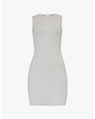 ADANOLA Slim-fit Ribbed Stretch-cotton Mini Dress - Gray