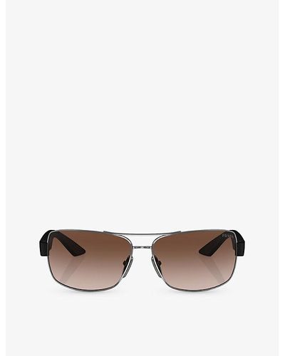 Prada Linea Rossa Ps 50zs Pillow-frame Metal Sunglasses - Brown