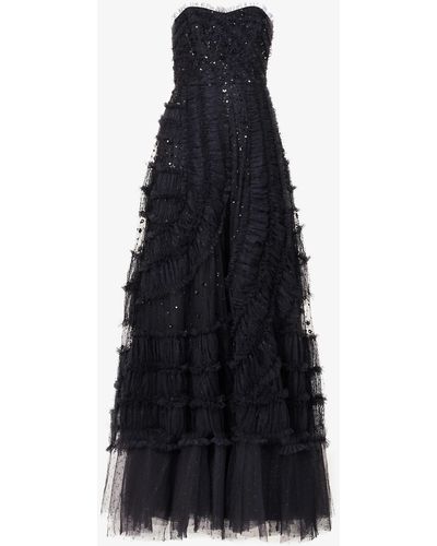 Needle & thread embroidered bodice outlet tulle maxi dress in graphite