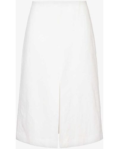 Dries Van Noten Split-hem High-rise Linen And Cotton-blend Midi Skirt - White