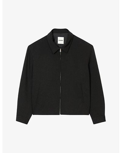 Sandro Shirt-collar Inverted-pleat Stretch Virgin-wool Jacket - Black