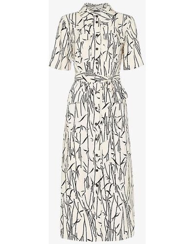 Whistles Fontella Bamboo-print Short-sleeve Woven Midi Dress - White