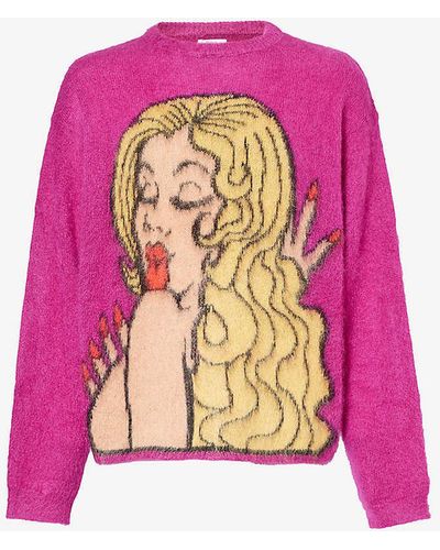 ERL Kiss Graphic-intarsia Wool-blend Jumper - Pink