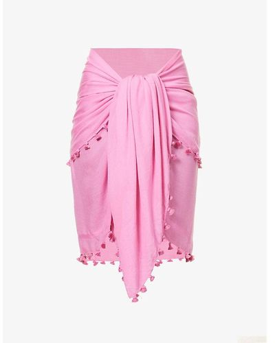 Melissa Odabash Pareo Pop-pom-embellished Cotton And Silk-blend Sarong - Pink