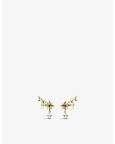 Thomas Sabo Royalty Star And Moon 18ct Yellow Gold-plated Sterling-silver And -stoned Climber Earrings - Metallic