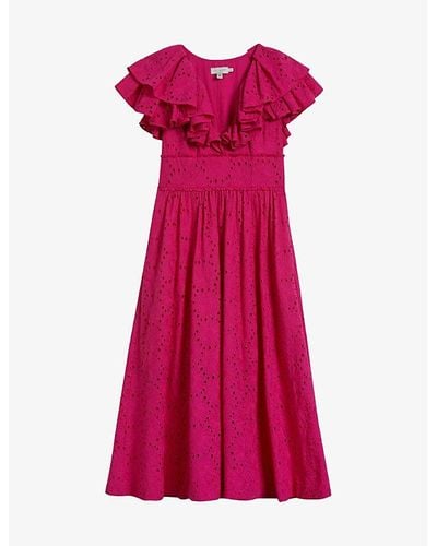 Ted Baker Mirza Ruffle-trim Cotton Midi Dress - Pink