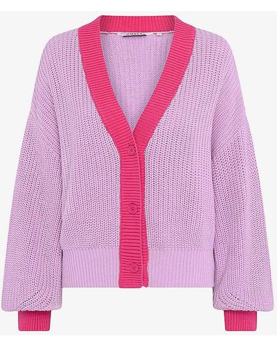 OMNES Hopper Contrast-trim Cotton-knit Cardigan - Pink