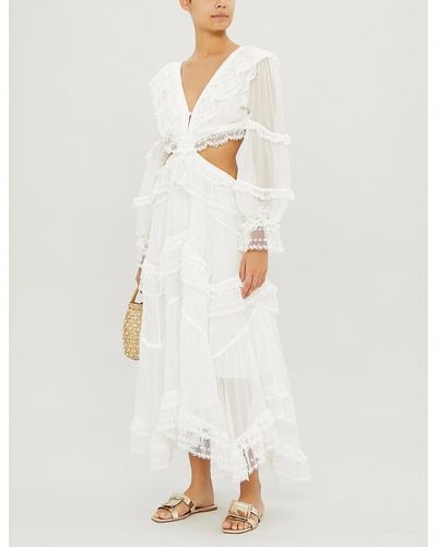 Zimmermann Suraya Cutout Lace-trimmed Flocked Silk Dress - White