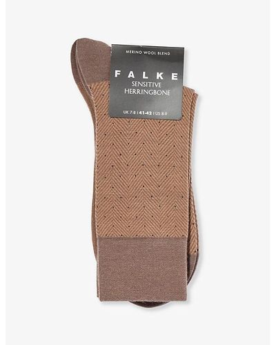 FALKE Herringbone-pattern Wool-blend Socks - Brown