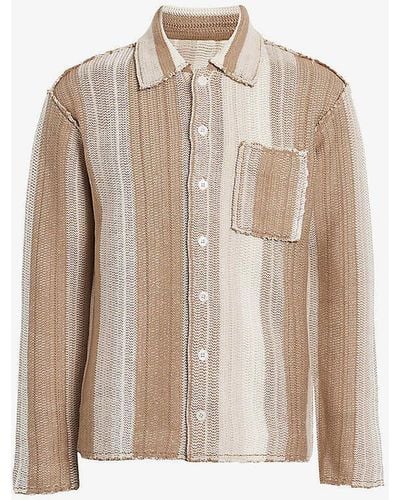 AllSaints Truck Knitted-stripe Organic-cotton Cardigan - Natural