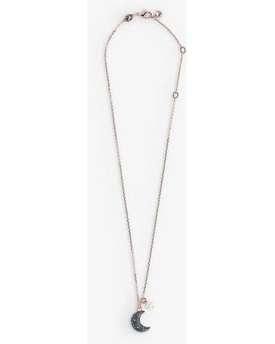 Swarovski Luna Brass, Enamel, Crystal And Crystal-pearl Pendant Necklace - White