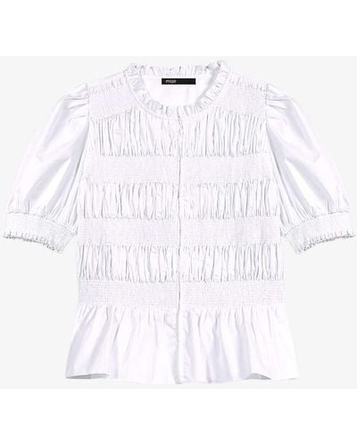 Maje Victorian-collar Smocked Cotton Shirt - White