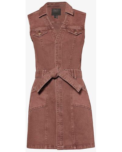 PAIGE Kelsee Belted Stretch-denim Mini Dress - Brown