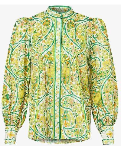 ALÉMAIS Rhonda Graphic-pattern Cotton And Silk-blend Blouse - Green