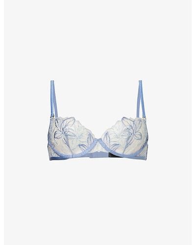 Bluebella Lilly Floral-embroidered Lace Bra - Blue