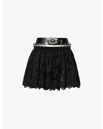 Chopova Lowena Drew Floral-embroidered Cotton-blend Mini Skirt - Black