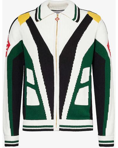 Casablancabrand Casa Racing Colour-block Knitted Cotton Jacket - Green