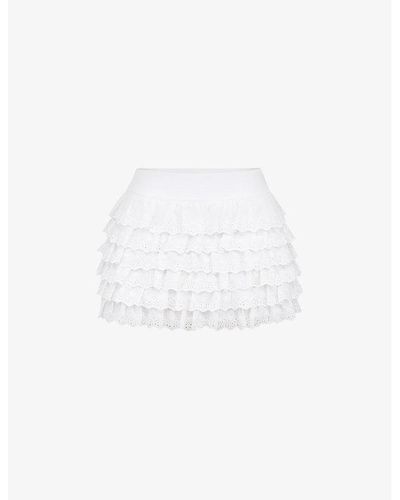 House Of Cb Fifi Broderie-anglaise Ruffle-detail Stretch-cotton Mini Skirt - White