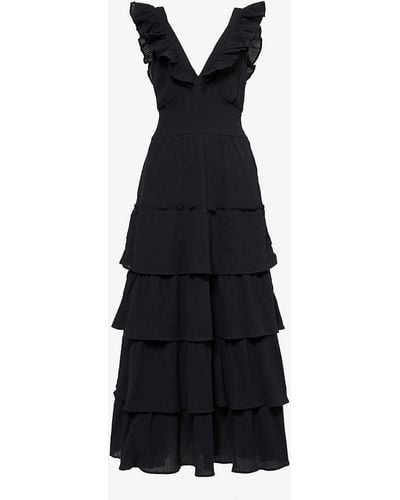 Pretty Lavish Opal Ruffled Cheesecloth Midi Dress - Black