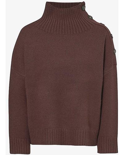 Yves Salomon High-neck Relaxed-fit Wool And Cashmere-blend Knitted Jumper - Brown