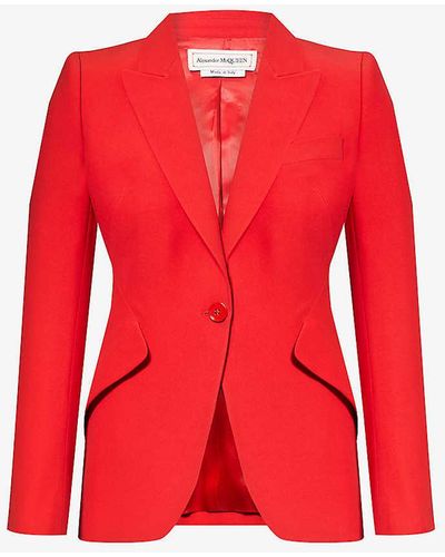 Alexander McQueen Padded-shoulder Single-breasted Crepe Jacket - Red
