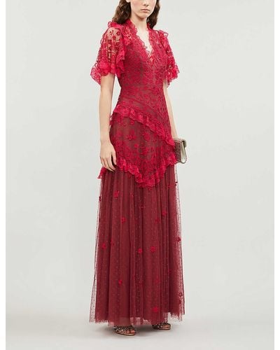 Needle & Thread Elsa V-neck Gown - Red
