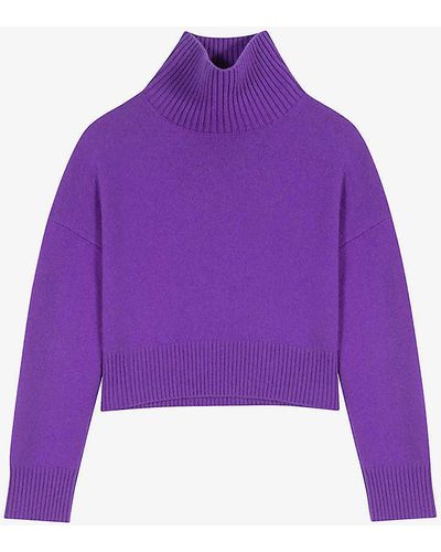 Maje Loose-fit High-neck Stretch Cashmere-blend Jumper - Purple