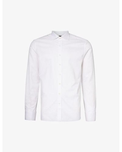 Oscar Jacobson Cutaway-collar Box-pleated Regular-fit Cotton-twill Shirt - White