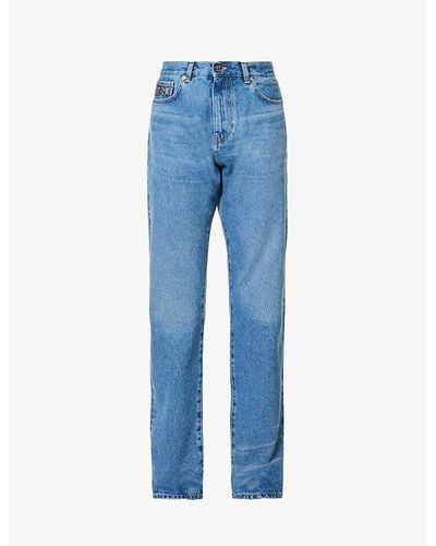Versace Faded-wash Belt-loop Straight-leg Mid-rise Jeans - Blue
