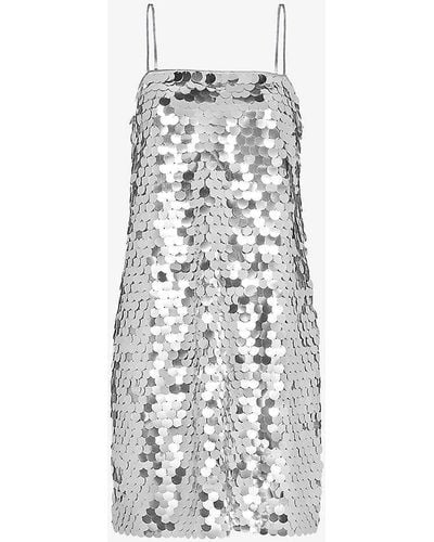 Whistles Sequin Disc-embellished Relaxed-fit Recycled-polyester Mini Dress - White