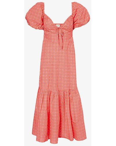 Aspiga Zillah Puffed-sleeve Cotton Maxi Dress X - Red