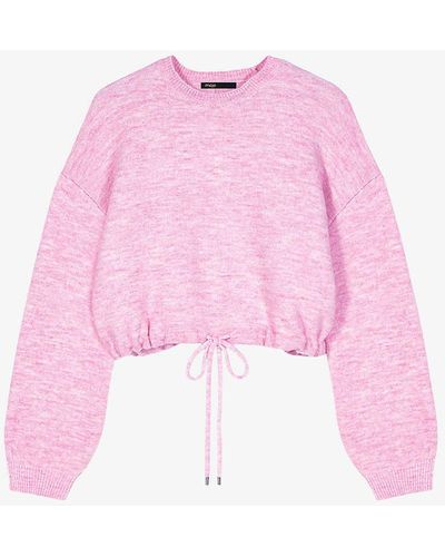 Maje Round-neck Drawstring-waist Stretch-knit Jumper - Pink