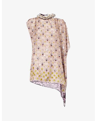 Dries Van Noten Abstract-pattern Sequin-embellished Silk Top - White