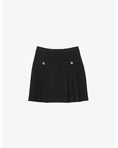 Sandro High-rise Pleated Tweed Mini Skirt - Black