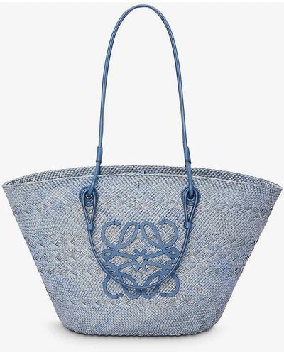 Loewe X Paula's Ibiza Anagram-embroidered Iraca Palm And Leather Basket Bag - Blue