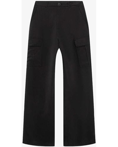 IKKS Cargo-pocket Straight-leg High-rise Woven Trousers - Black