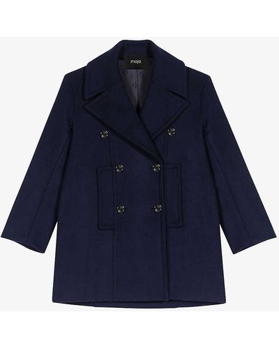 Maje Galeto Double-breasted Wool-blend Coat - Blue