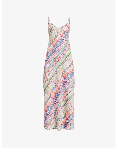 AllSaints Bryony Melissa Graphic-print V-neck Recycled-polyester Maxi Dress - Pink