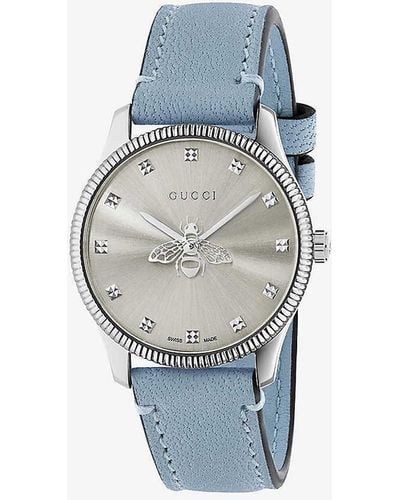 Gucci Ya1265039 G-timeless Stainless-steel And Leather Quartz Watch - Blue