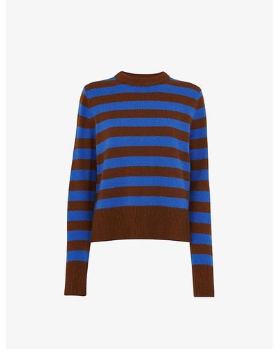 Whistles Stripe-detail Ribbed Wool Sweater - Blue