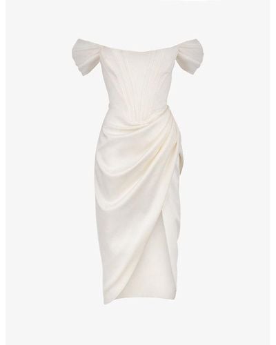 House Of Cb Loretta Off-shoulder Satin Midi Dress - White