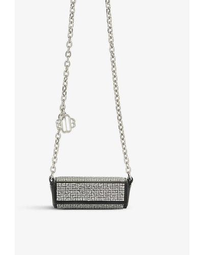 Maje Crystal-embellished Chain-strapped Leather Lipstick Case - White