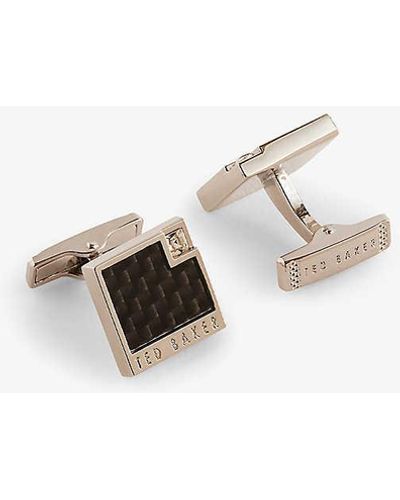 Ted Baker Kryss Ogo-engraved Square Brass Cufflinks - White