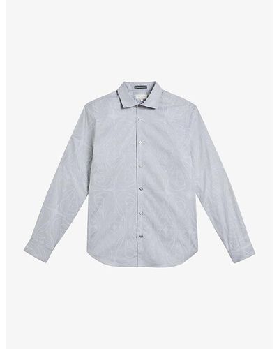 Ted Baker Oxcomb Jacquard-design French Cuff Cotton Shirt - Blue