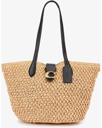 COACH Popcorn-textured Straw And Leather Tote Bag - Natural