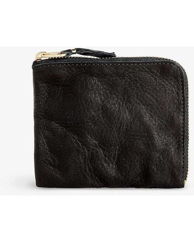 Comme des Garçons Washed Foiled-branding Leather Wallet - Black