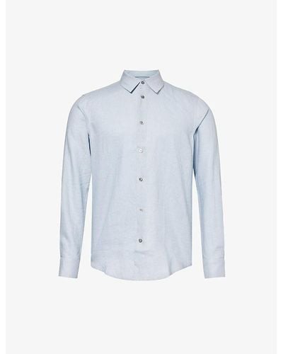 CHE Long-sleeved Curved-hem Linen Shirt - Blue