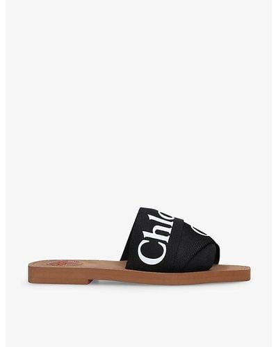 Chloé Woody Logo-print Canvas Sandals - Black