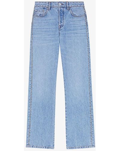 Maje Stud-embellished Wide-leg High-rise Denim Jeans - Blue